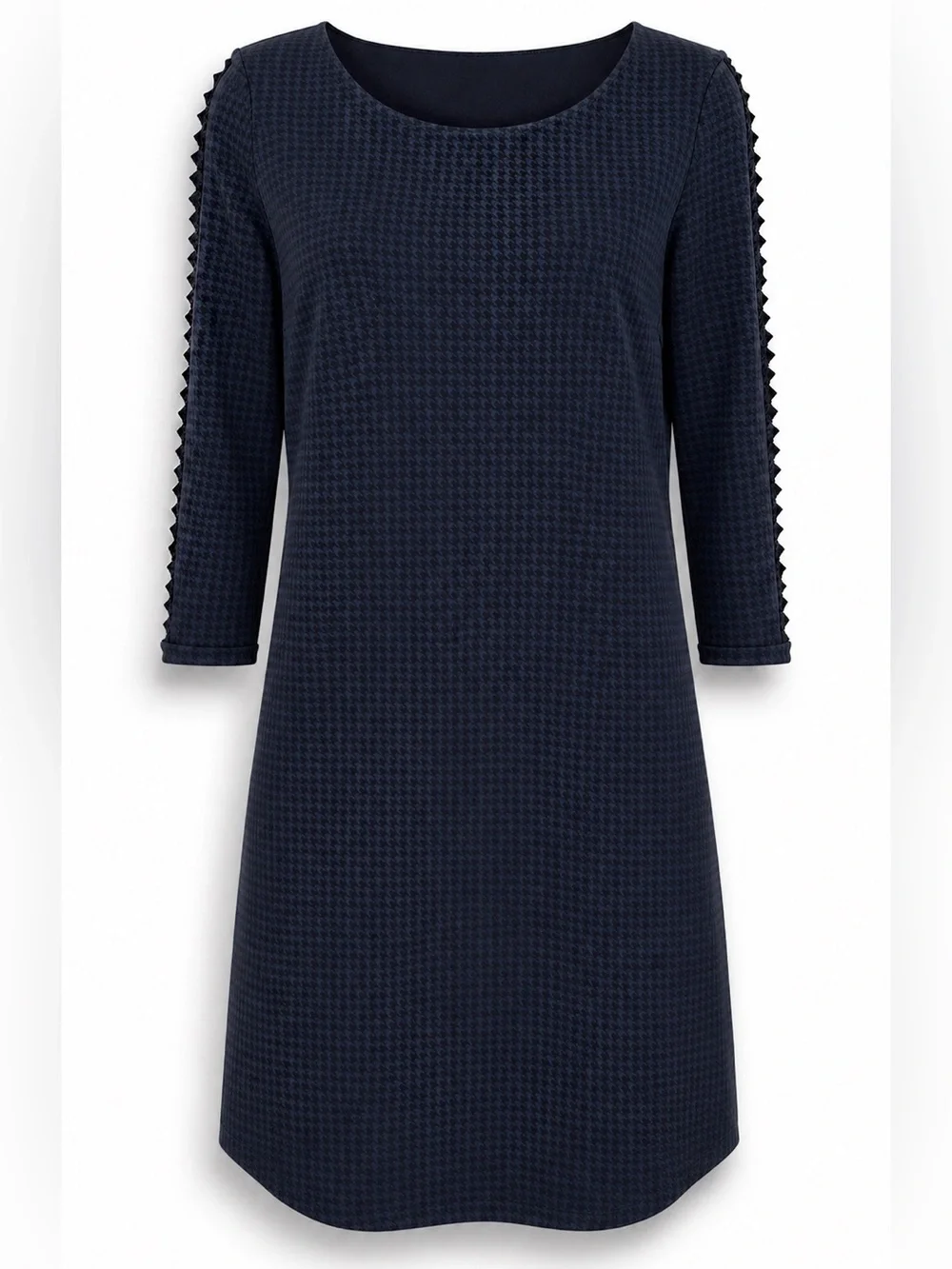 MAISON SCOTCH Navy Houndstooth Shift Dress 3/4 Sleeve Textured Chic Sz S - Picture 5 of 5